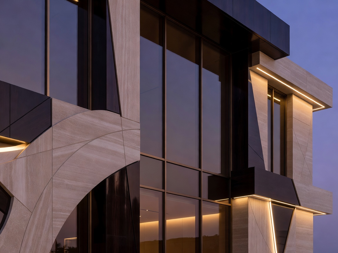 Abstract architectural detail of a luxury resort evening facade