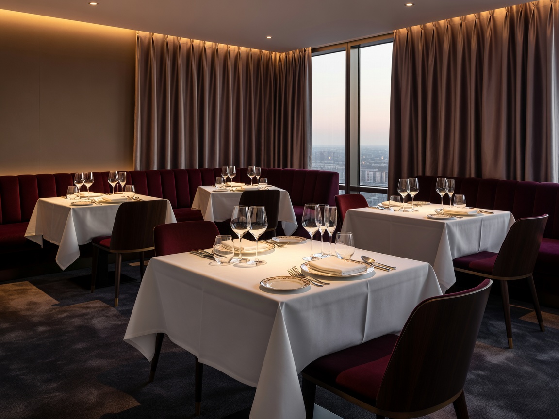 Elegant fine dining restaurant interior with meticulously set tables