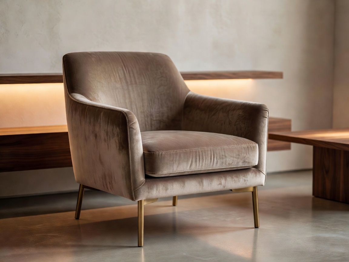 Elegant interior design detail showing a modern armchair and warm lighting